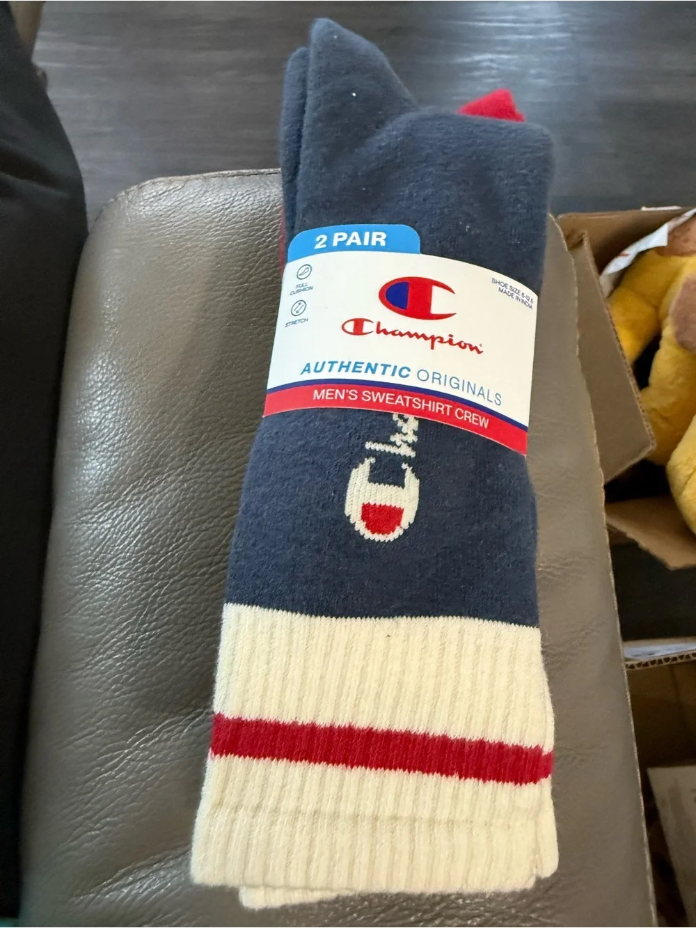 Champion Men's Sweatshirt Crew Socks - Navy/White with Red Accent(2pair)